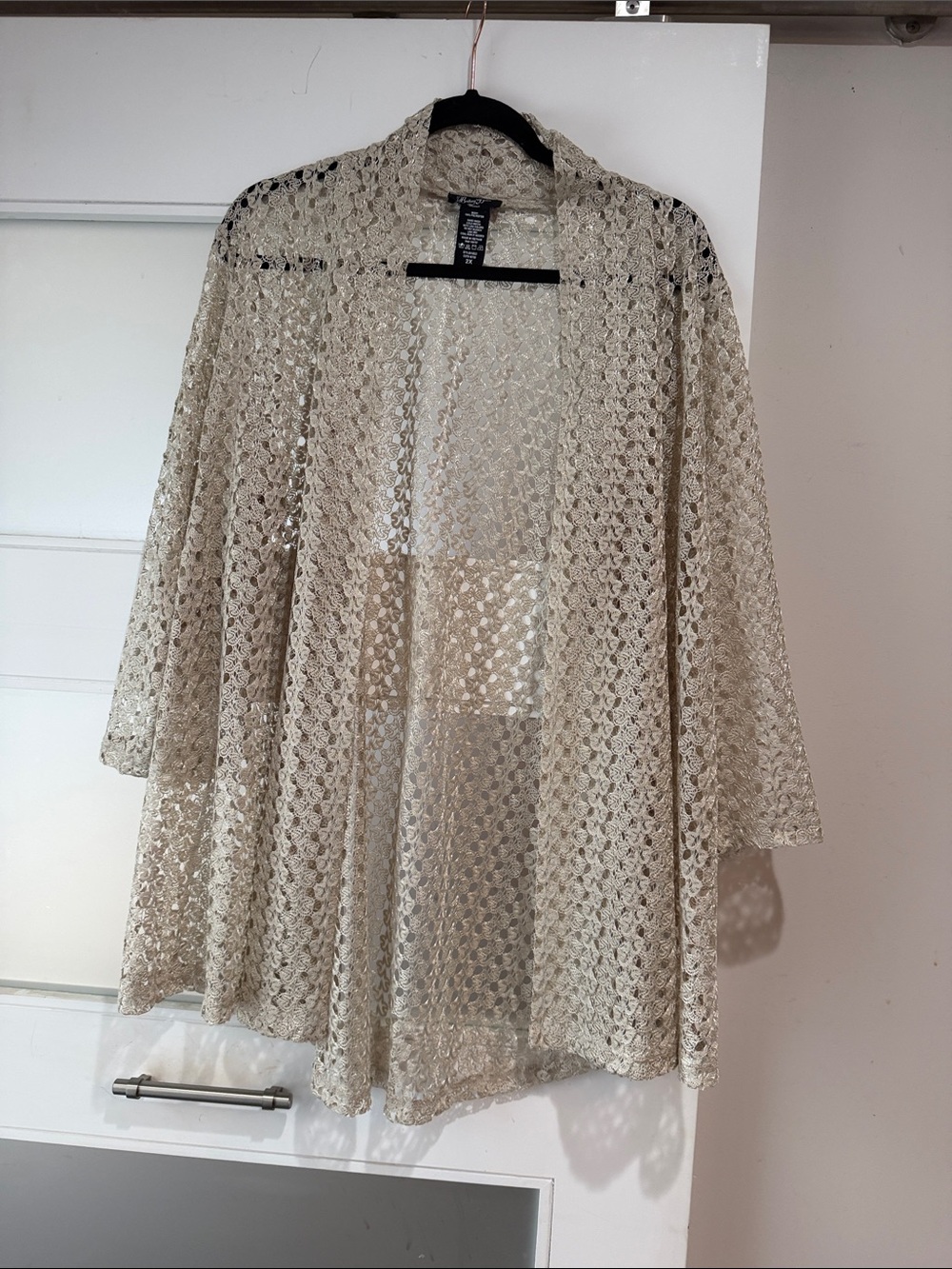 Open Crochet Cardigan Sweater - Cream